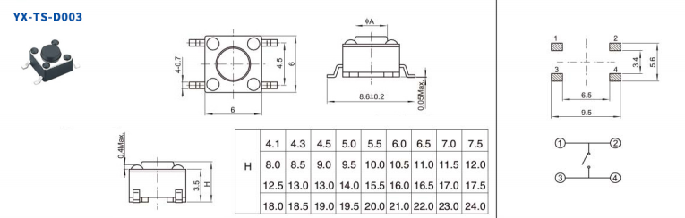 6*6輕觸開關規格